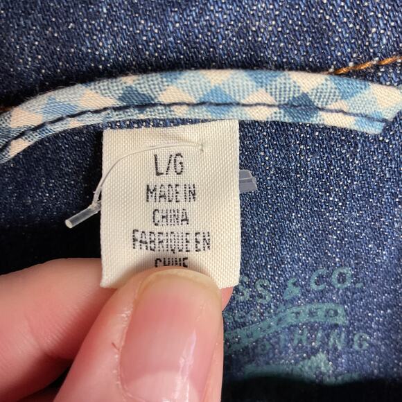 Levi Strauss Womens Button Up Jean Jacket Dark Wash Large Adjustable Waist - Picture 9 of 14